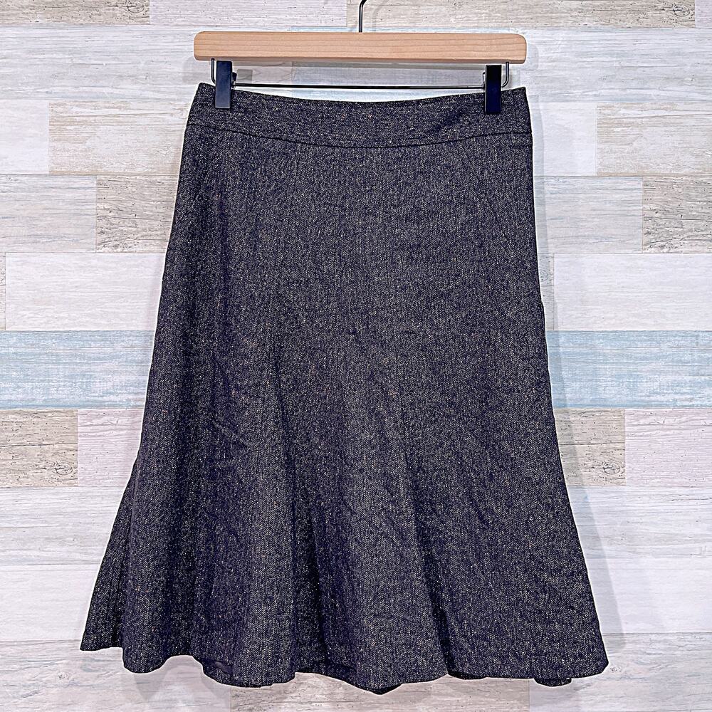 LOFT Vintage Tweed Flounce Hem Skirt Brown Wool Blend Lined Career Womens 2